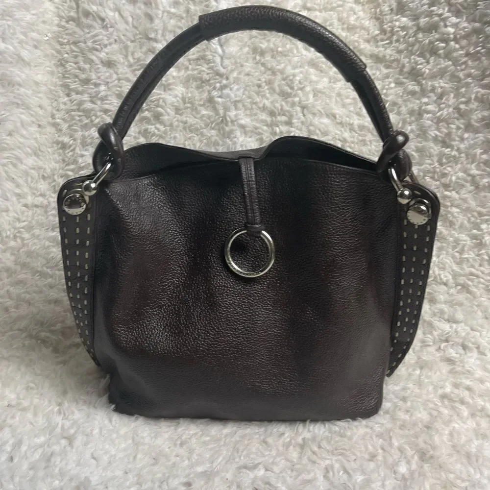 BCBGMAXAZRIA Hobo Leather dark Brown Bag Stitching accent,silver tone hardwares